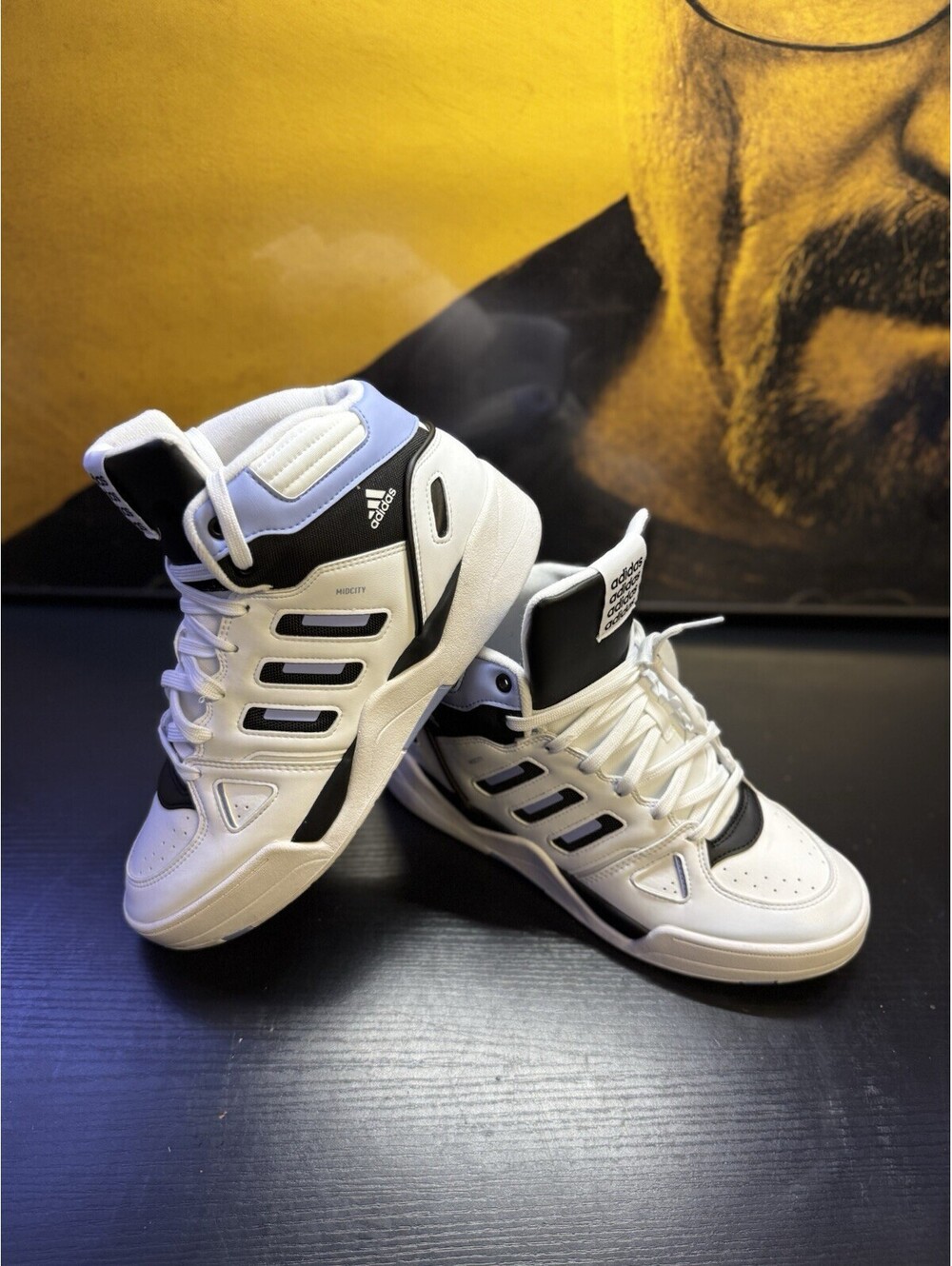 Adidas Midcity Mid White Black Light Blue High Top Shoes Mens 11.5